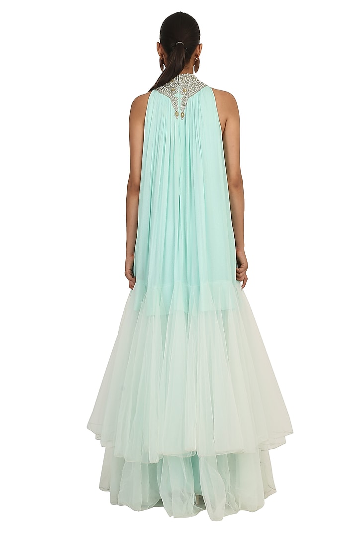 Aqua Blue Embroidered Poof Engagement Gown by Rabani & Rakha at Pernia's Pop Up Shop