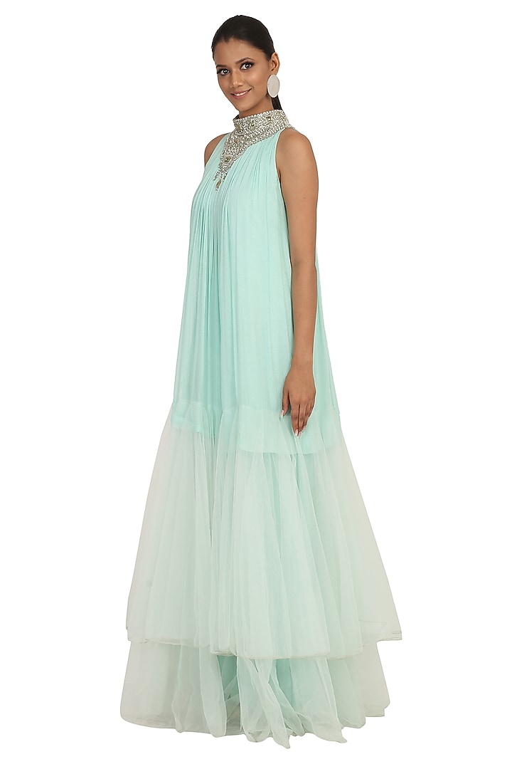 Aqua Blue Embroidered Poof Engagement Gown by Rabani & Rakha at Pernia's Pop Up Shop