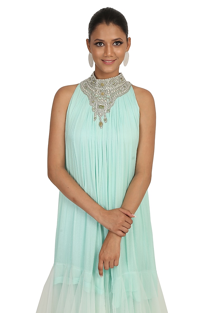 Aqua Blue Embroidered Poof Engagement Gown by Rabani & Rakha at Pernia's Pop Up Shop