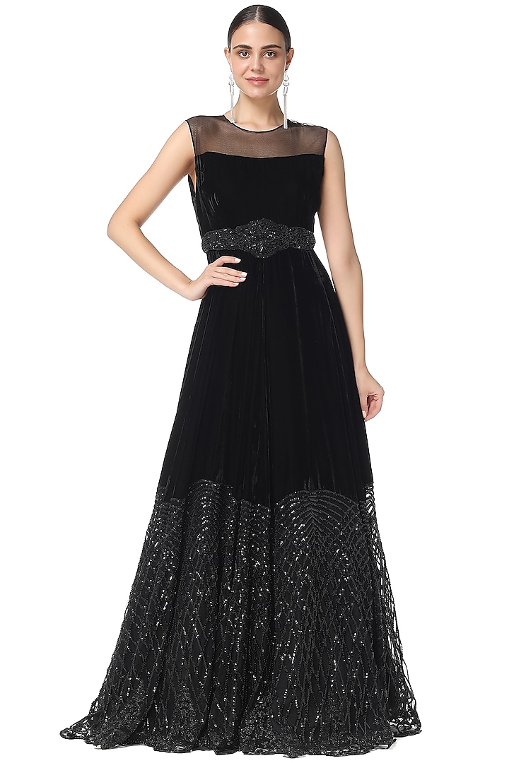 Black Hand Embroidered Gown by Rabani & Rakha