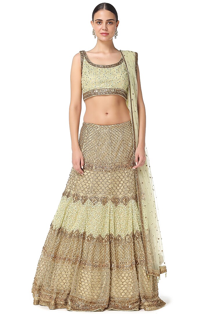 Green Embroidered Bridal Lehenga Set by Rabani & Rakha at Pernia's Pop Up Shop