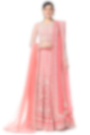 Pink Embroidered Bridal Lehenga Set With Two Dupattas by Rabani & Rakha at Pernia's Pop Up Shop