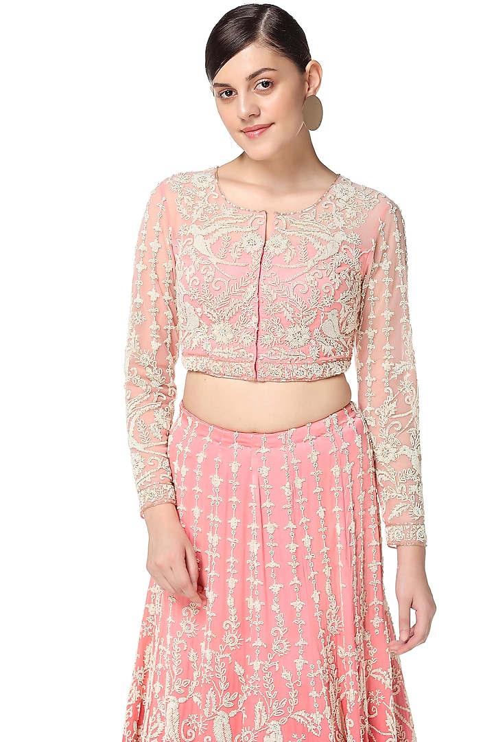 Pink Embroidered Bridal Lehenga Set With Two Dupattas by Rabani & Rakha at Pernia's Pop Up Shop