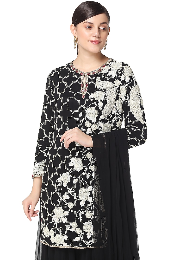 Black Hand Embroidered Bridal Sharara Set by Rabani & Rakha at Pernia's Pop Up Shop