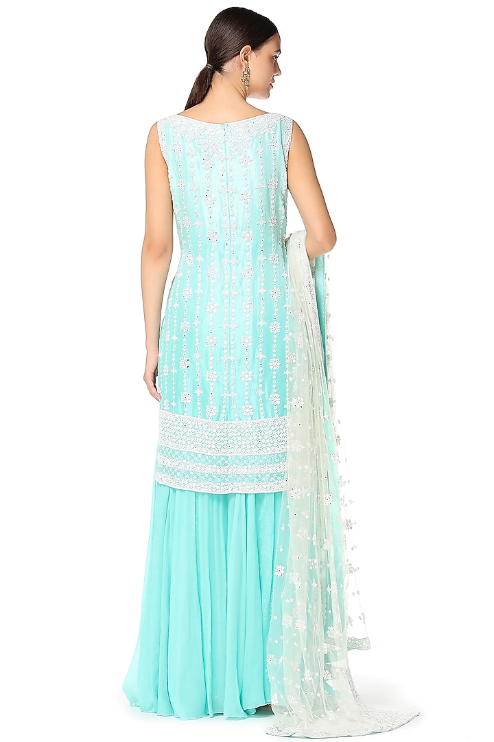 Aqua Blue Mirrors Embroidered Bridal Sharara Set by Rabani & Rakha at Pernia's Pop Up Shop