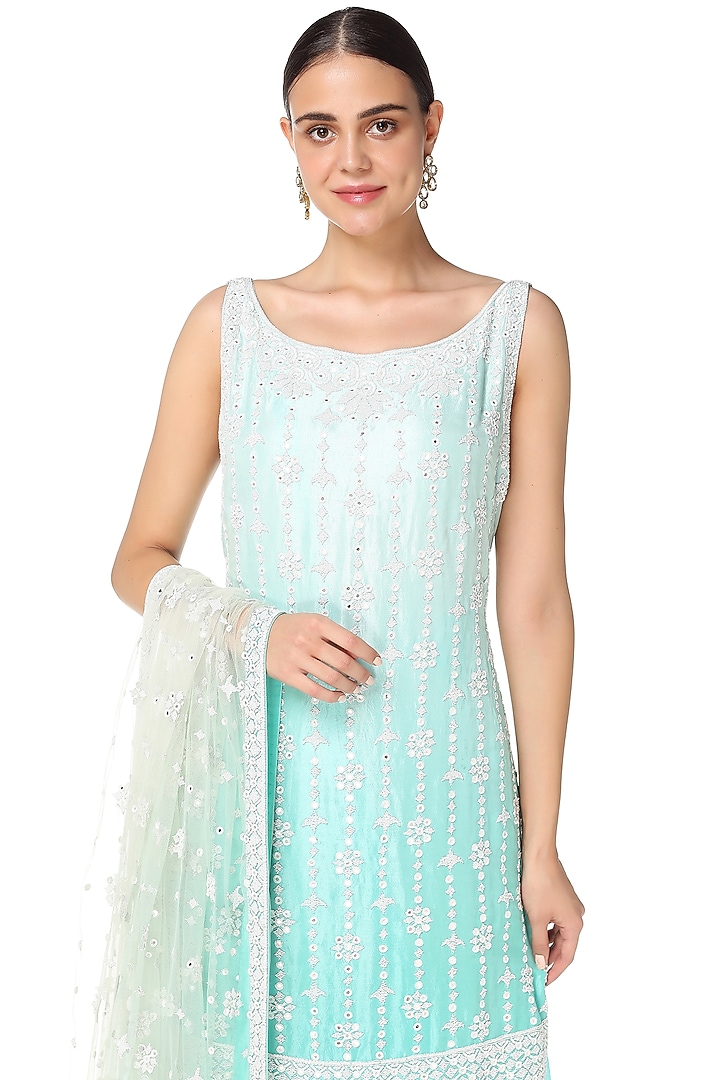 Aqua Blue Mirrors Embroidered Bridal Sharara Set by Rabani & Rakha at Pernia's Pop Up Shop