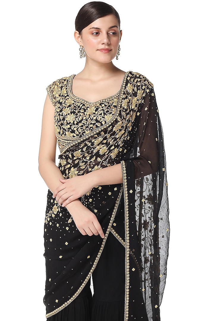 Black Hand Embroidered Gharara Set by Rabani & Rakha at Pernia's Pop Up Shop