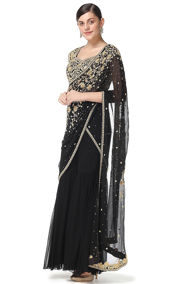 Black Hand Embroidered Gharara Set by Rabani & Rakha at Pernia's Pop Up Shop