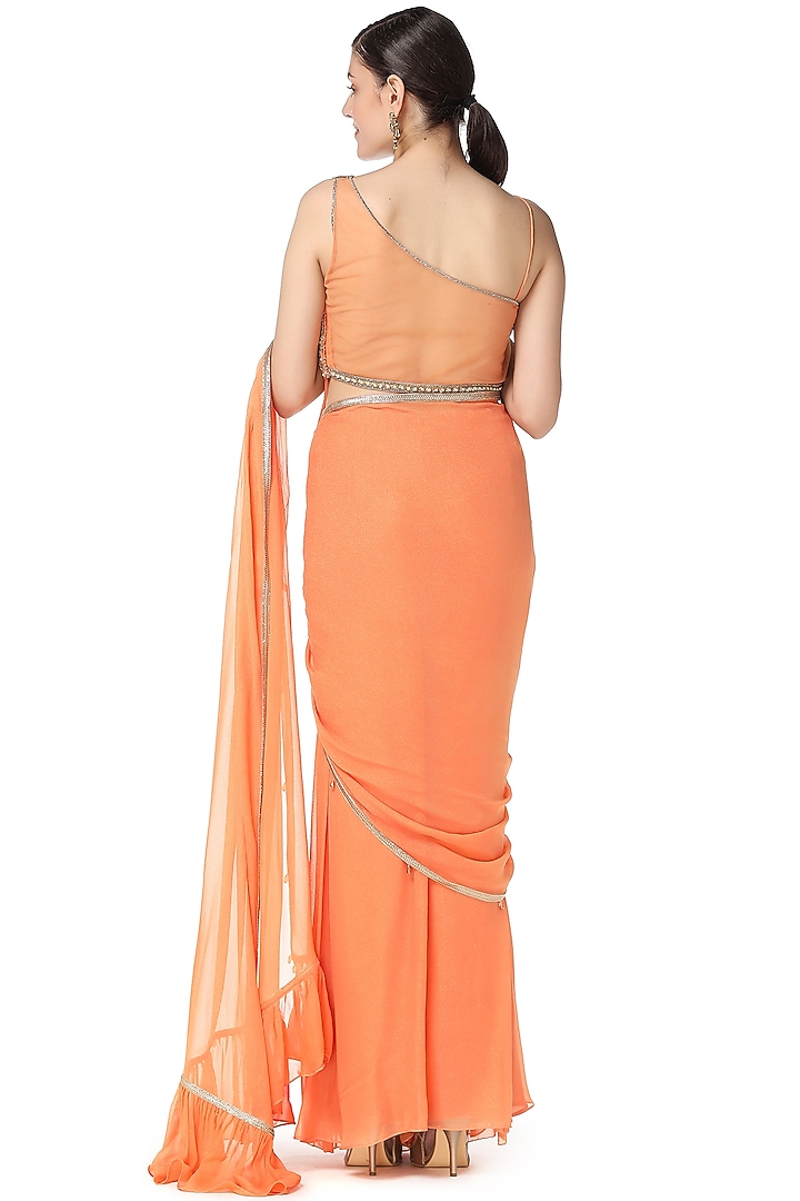 Orange Embroidered Pre-Stitched Wedding Saree Set by Rabani & Rakha at Pernia's Pop Up Shop