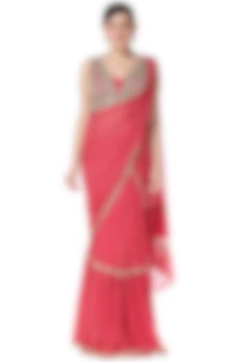 Pink Shimmer Georgette Cutdana Embroidered Lehenga Set by Rabani & Rakha at Pernia's Pop Up Shop