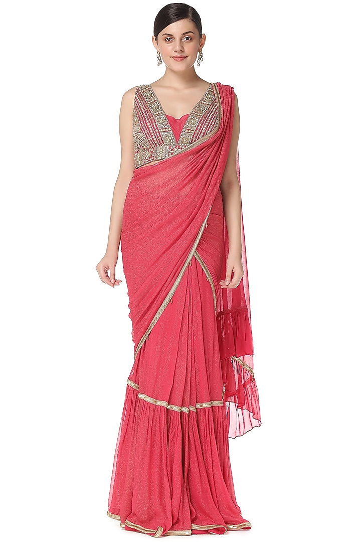 Pink Shimmer Georgette Cutdana Embroidered Lehenga Set by Rabani & Rakha at Pernia's Pop Up Shop