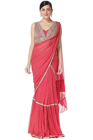 Pink Shimmer Georgette Cutdana Embroidered Lehenga Set by Rabani & Rakha