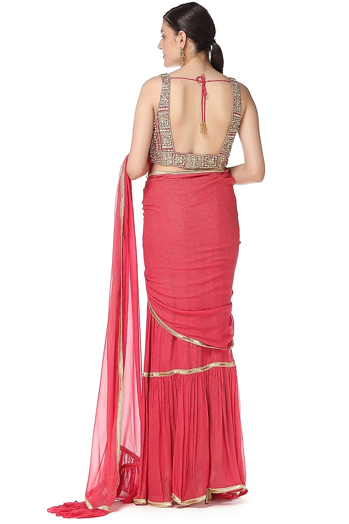 Pink Shimmer Georgette Cutdana Embroidered Lehenga Set by Rabani & Rakha at Pernia's Pop Up Shop