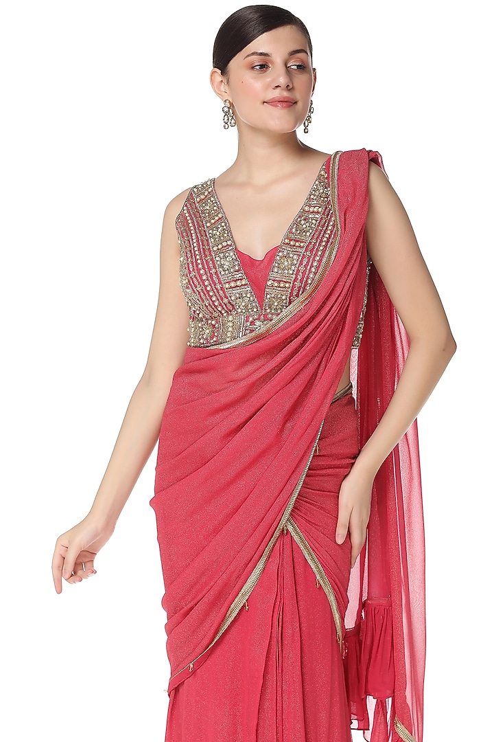 Pink Shimmer Georgette Cutdana Embroidered Lehenga Set by Rabani & Rakha at Pernia's Pop Up Shop