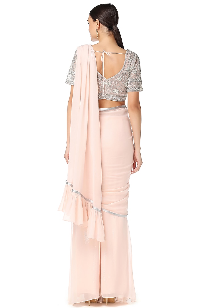 Blush Pink Embroidered Pre-Stitched Wedding Saree Set by Rabani & Rakha at Pernia's Pop Up Shop