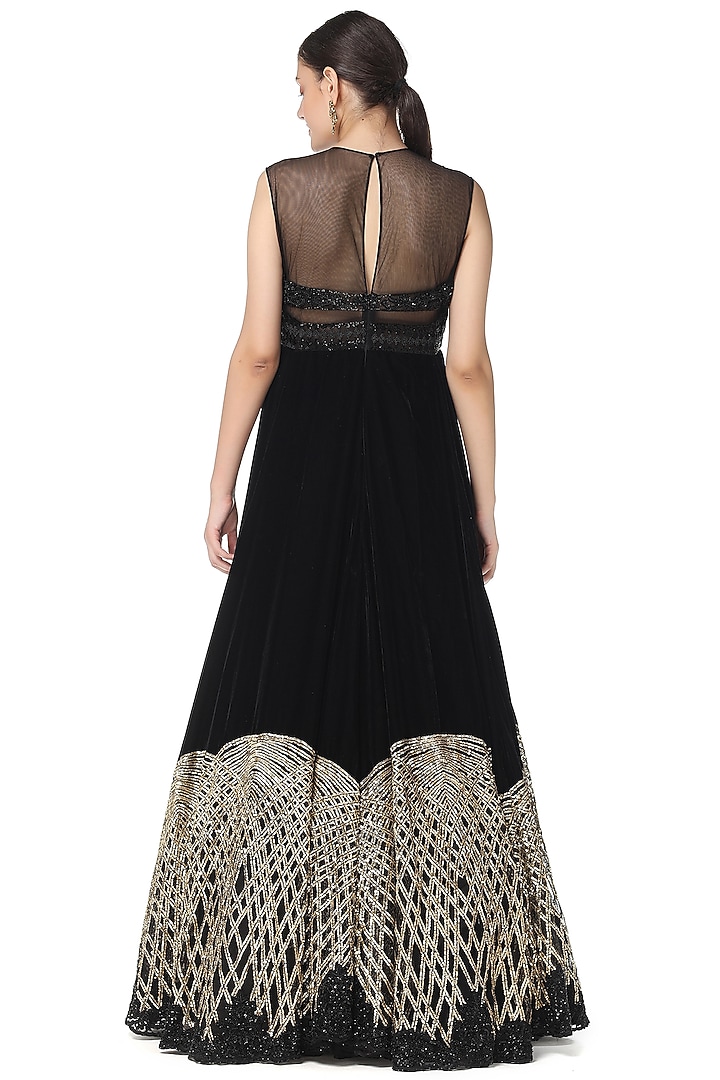 Black Sequins Embroidered Wedding Gown With Top by Rabani & Rakha at Pernia's Pop Up Shop