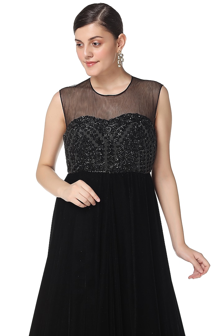 Black Sequins Embroidered Wedding Gown With Top by Rabani & Rakha at Pernia's Pop Up Shop