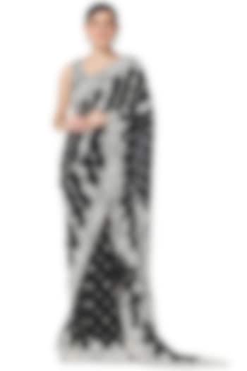 Black Butta Embroidered Saree Set by Rabani & Rakha