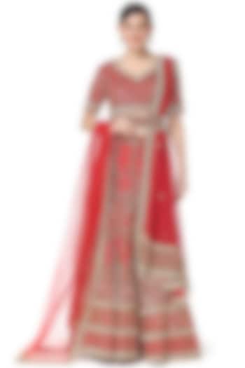 Red Hand Embroidered Bridal Lehenga Set by Rabani & Rakha