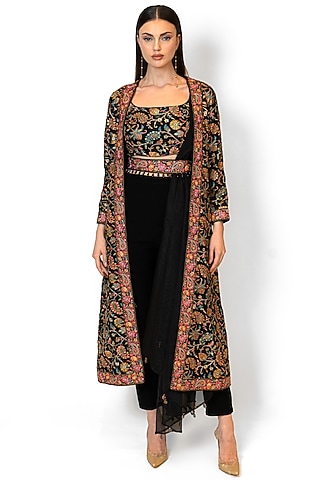 Black Georgette & Lycra Embroidered Jacket Set by Rabani & Rakha