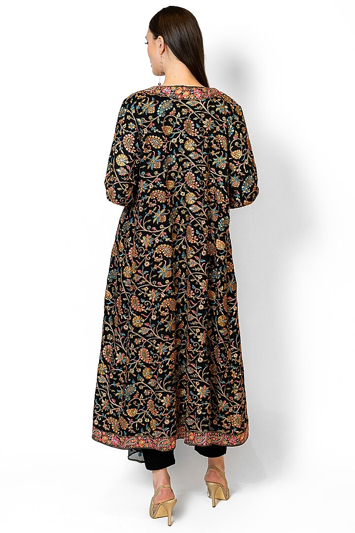 Black Georgette & Lycra Embroidered Jacket Set by Rabani & Rakha at Pernia's Pop Up Shop