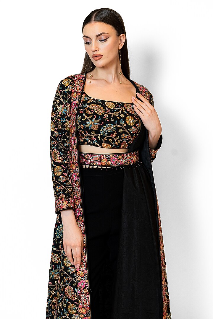 Black Georgette & Lycra Embroidered Jacket Set by Rabani & Rakha at Pernia's Pop Up Shop