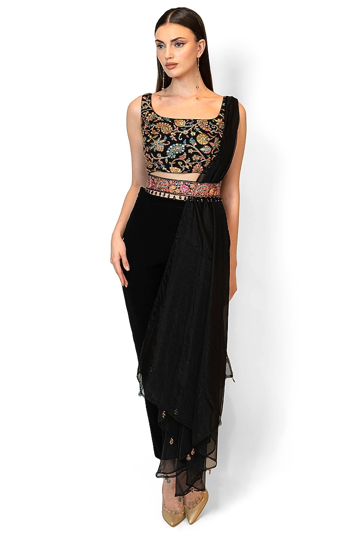 Black Georgette & Lycra Embroidered Jacket Set by Rabani & Rakha at Pernia's Pop Up Shop