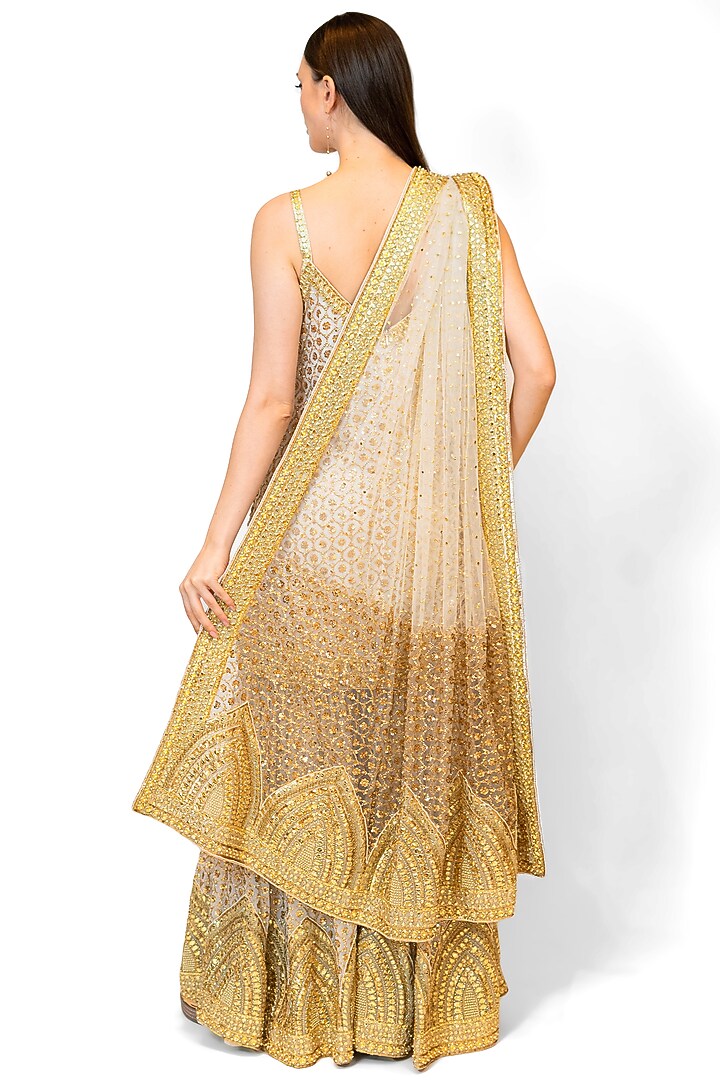 Ivory Georgette Embroidered Bridal Sharara Set by Rabani & Rakha at Pernia's Pop Up Shop