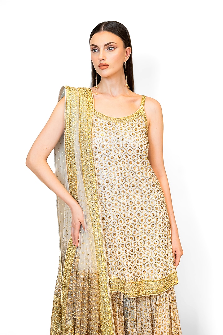 Ivory Georgette Embroidered Bridal Sharara Set by Rabani & Rakha at Pernia's Pop Up Shop