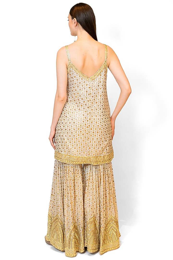 Ivory Georgette Embroidered Bridal Sharara Set by Rabani & Rakha at Pernia's Pop Up Shop