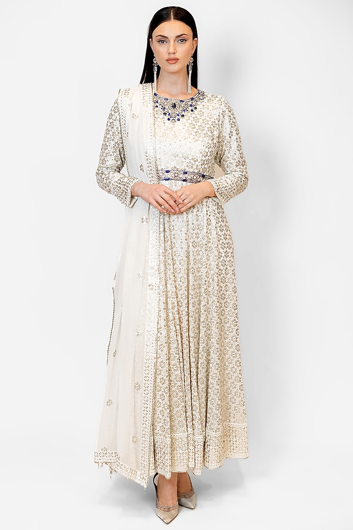 Ivory Georgette Embroidered Bridal Anarkali Set by Rabani & Rakha at Pernia's Pop Up Shop