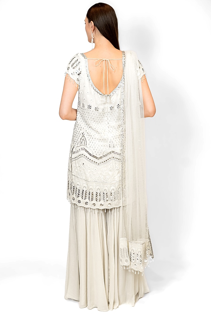 Ivory Georgette & Net Gharara Set by Rabani & Rakha at Pernia's Pop Up Shop