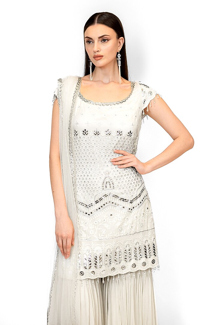 Ivory Georgette & Net Gharara Set by Rabani & Rakha at Pernia's Pop Up Shop