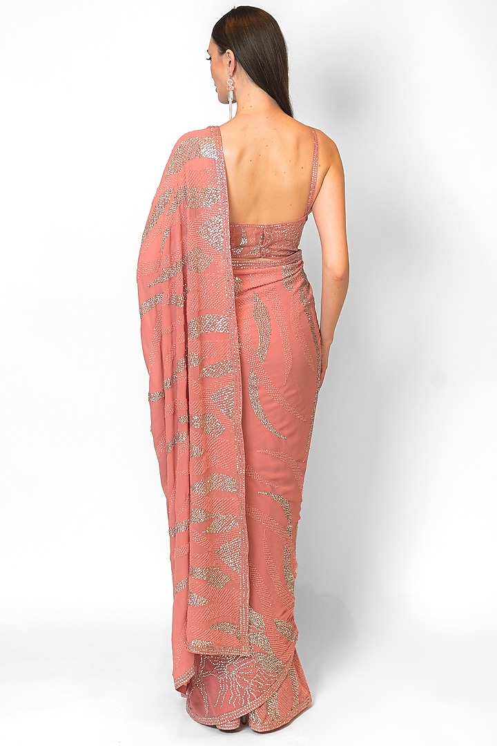 Pink Georgette Embroidered Reception Saree Set by Rabani & Rakha at Pernia's Pop Up Shop