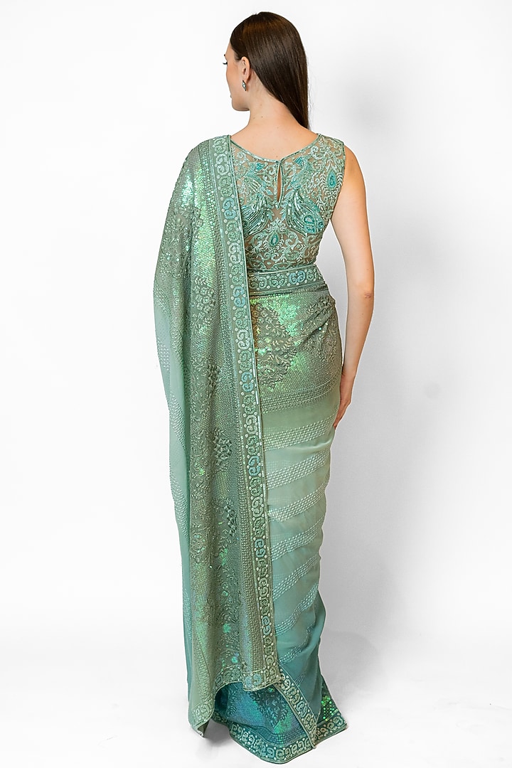 Forest Green Georgette Embroidered Reception Saree Set by Rabani & Rakha at Pernia's Pop Up Shop