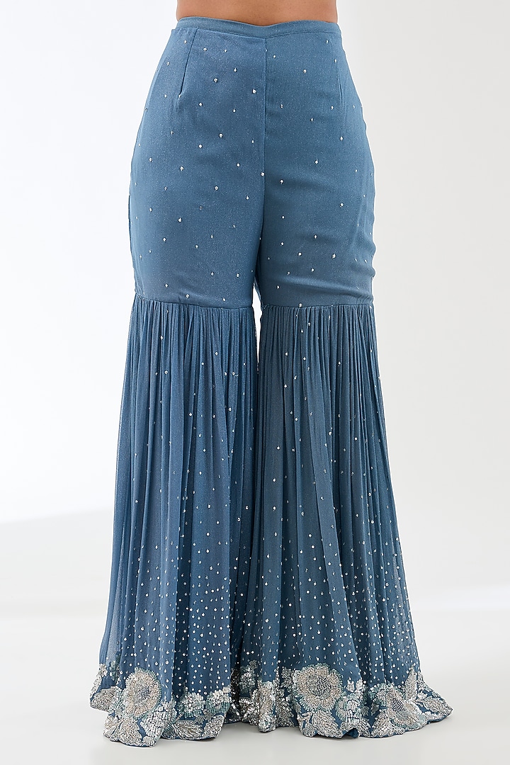 Teal Blue Georgette Hand Embroidered Kurta Set by Rabani & Rakha at Pernia's Pop Up Shop
