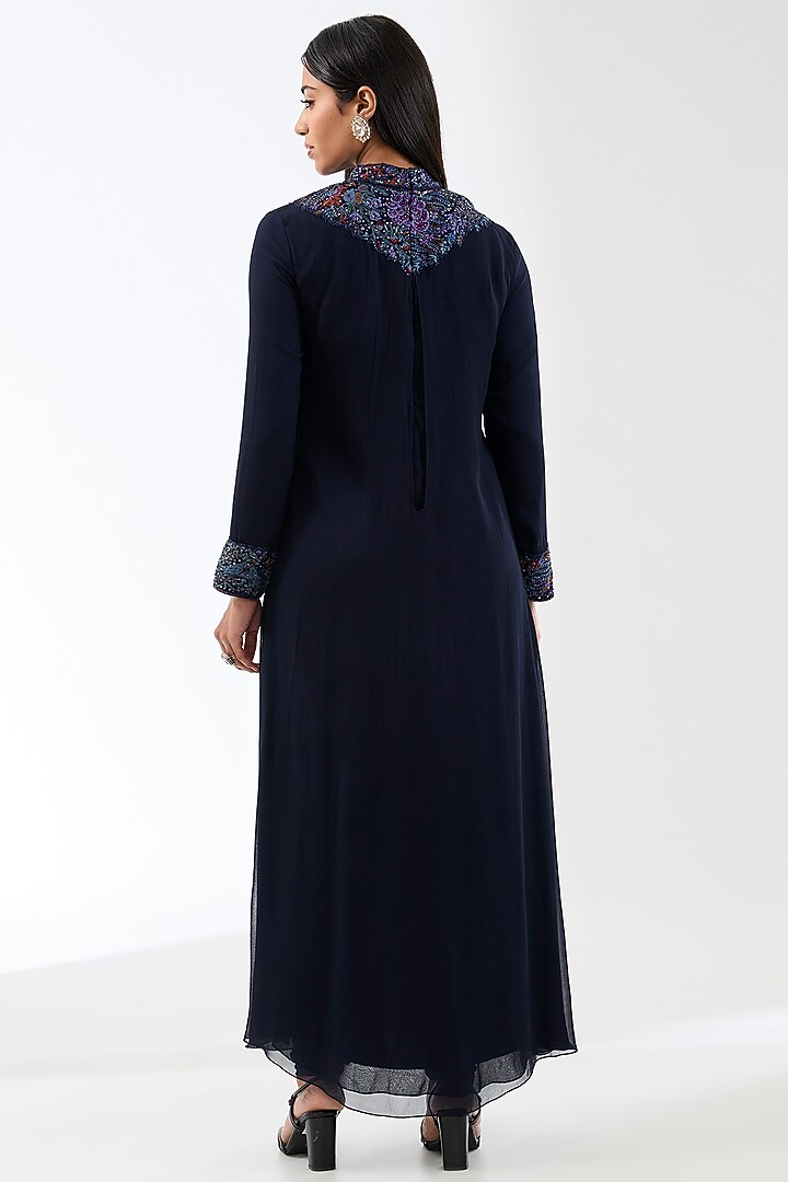 Black Georgette Hand Embroidered Layered Kurta Set by Rabani & Rakha at Pernia's Pop Up Shop