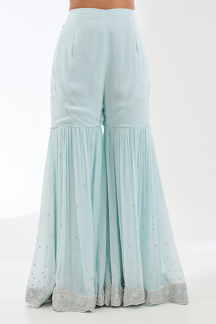 Aqua Georgette Bead Work Kurta Set by Rabani & Rakha at Pernia's Pop Up Shop