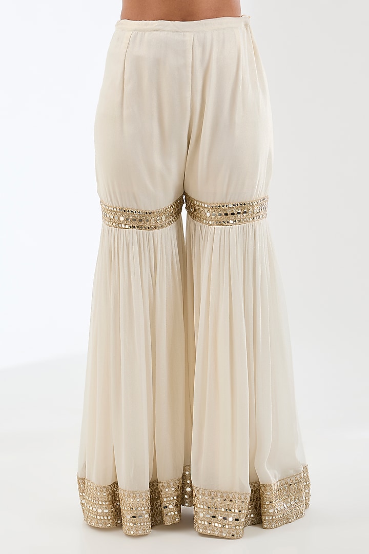 Ivory Georgette Mirror Embroidered Gharara Set by Rabani & Rakha at Pernia's Pop Up Shop