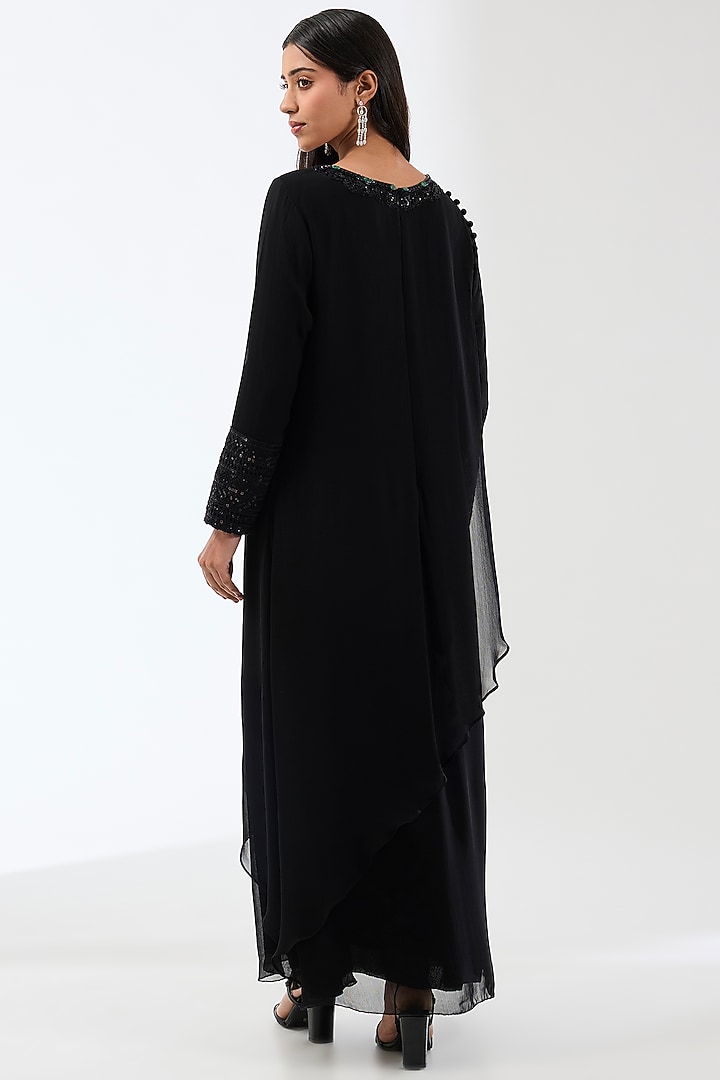 Black Georgette Hand Embroidered Kurta Set by Rabani & Rakha at Pernia's Pop Up Shop