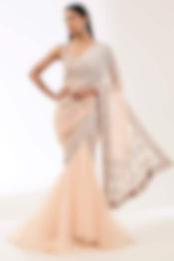 Blush Pink Georgette Hand Embroidered Lehenga Saree Set by Rabani & Rakha at Pernia's Pop Up Shop