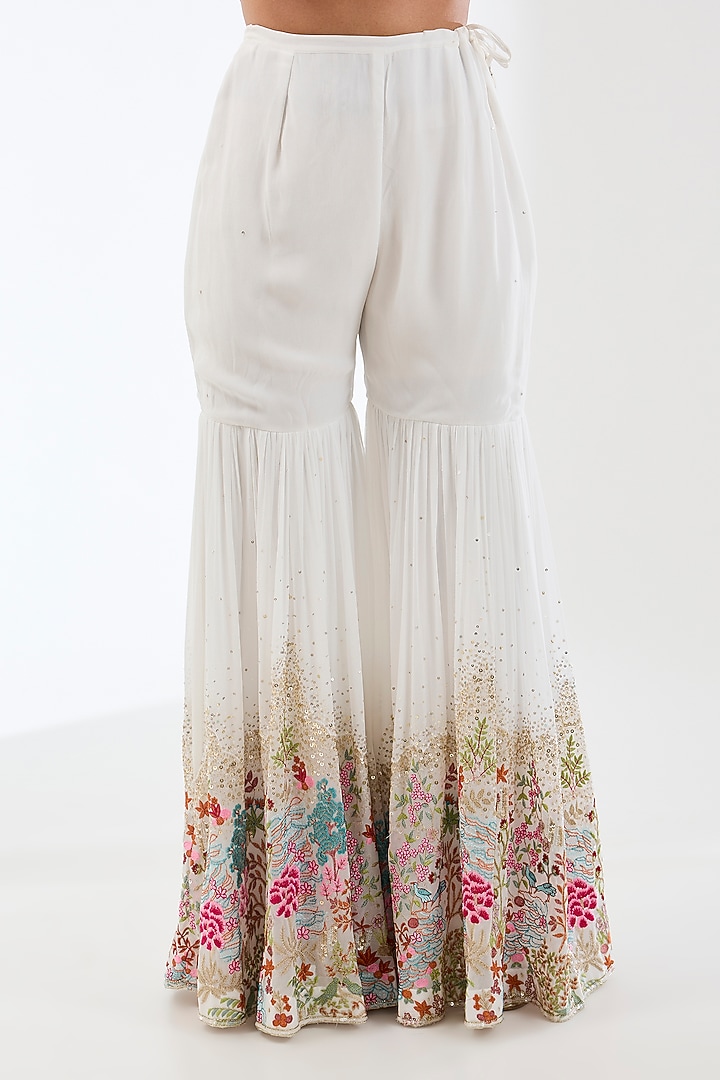 Ivory Georgette Thread Embroidered Gharara Set by Rabani & Rakha at Pernia's Pop Up Shop