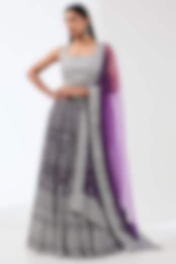 Purple Georgette Silver Metal Thread Embroidered Bridal Lehenga Set by Rabani & Rakha at Pernia's Pop Up Shop