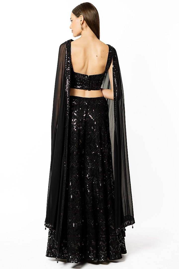 Black Georgette & Net Thread Embroidered Bridal Sharara Set by Rabani & Rakha at Pernia's Pop Up Shop