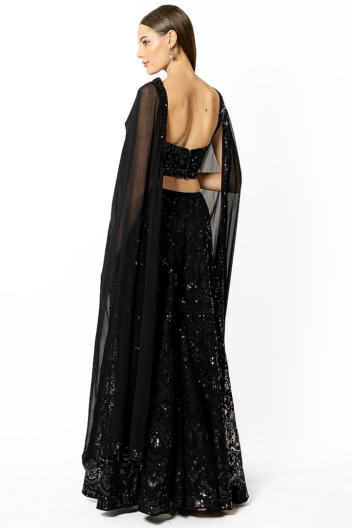 Black Georgette & Net Thread Embroidered Bridal Sharara Set by Rabani & Rakha at Pernia's Pop Up Shop