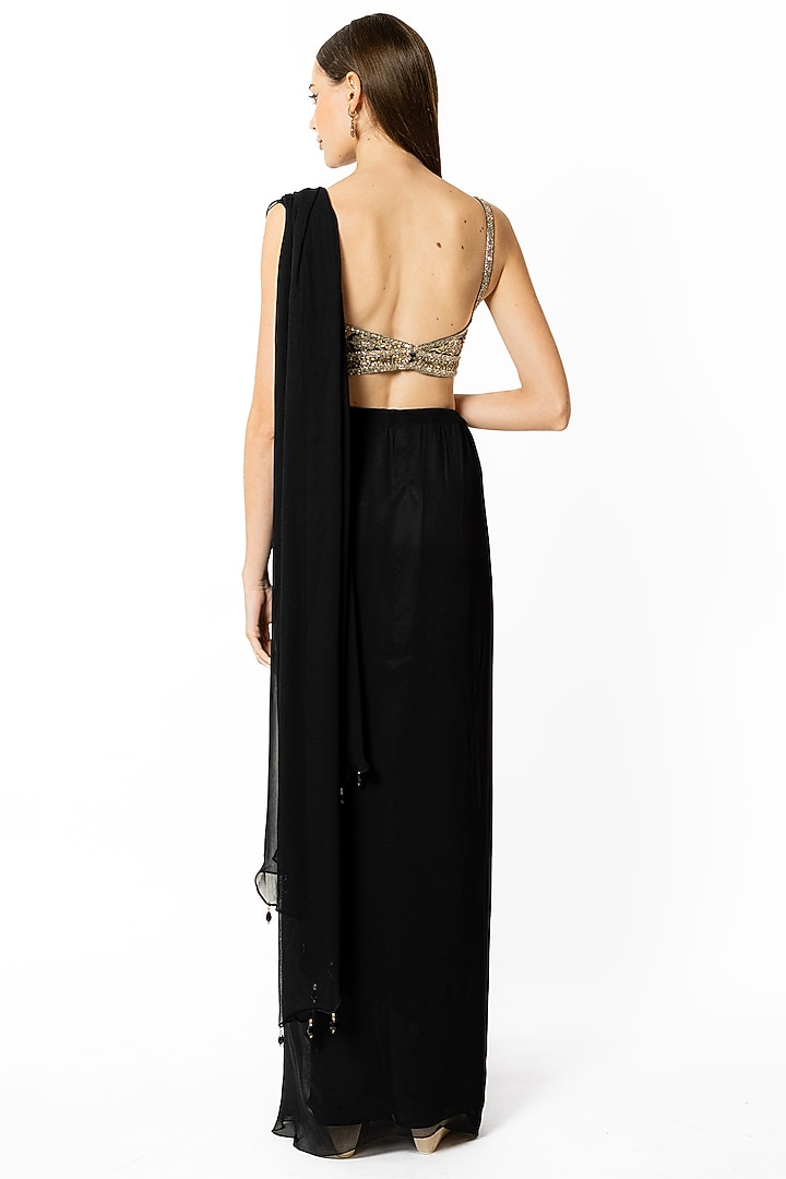 Black Georgette Skirt Wedding Saree Set by Rabani & Rakha at Pernia's Pop Up Shop