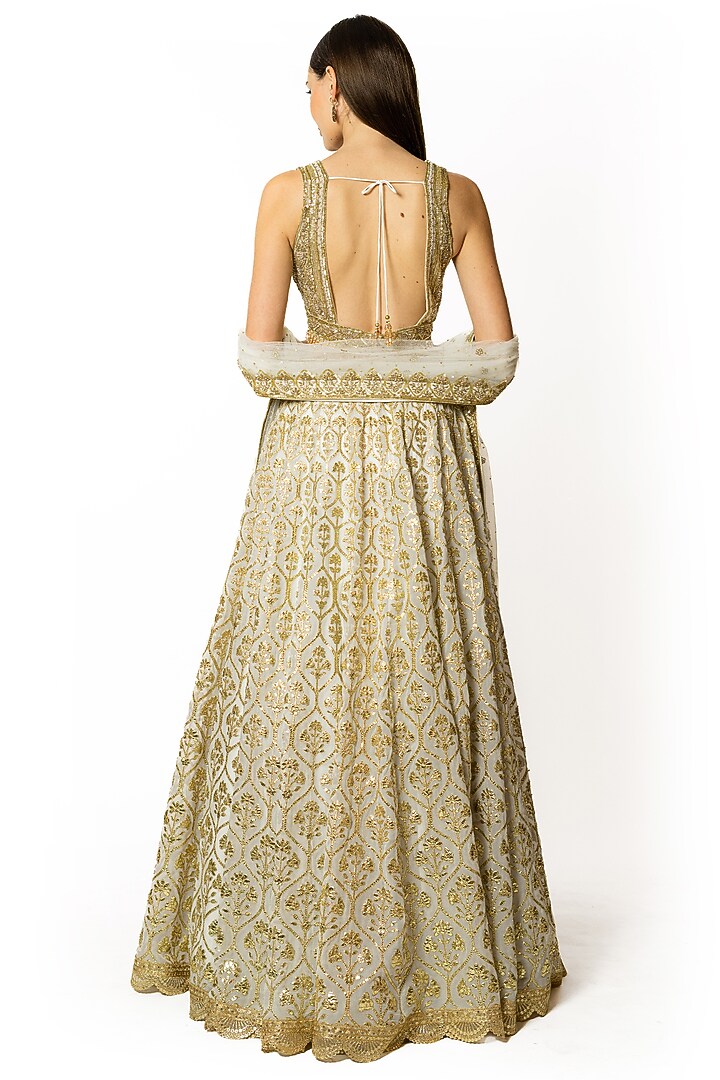 Ivory Georgette Gota Embroidered Bridal Lehenga Set by Rabani & Rakha at Pernia's Pop Up Shop