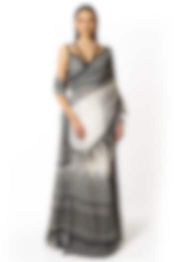 Ivory Georgette Thread Embroidered Pre-Stitched Reception Saree Set by Rabani & Rakha at Pernia's Pop Up Shop