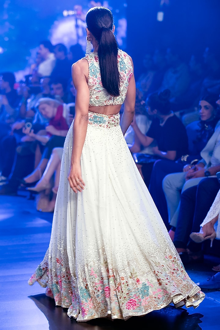 Ivory Georgette & Net Sequins Embroidered Bridal Gown by Rabani & Rakha at Pernia's Pop Up Shop