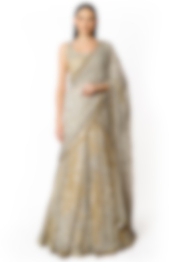 Ivory Georgette Hand Embroidered Bridal Lehenga Set by Rabani & Rakha at Pernia's Pop Up Shop